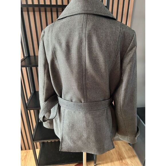 BANANA REPUBLIC Women's Belted Houndstooth Lined Mid Length Fall Coat sz L - Picture 2 of 7